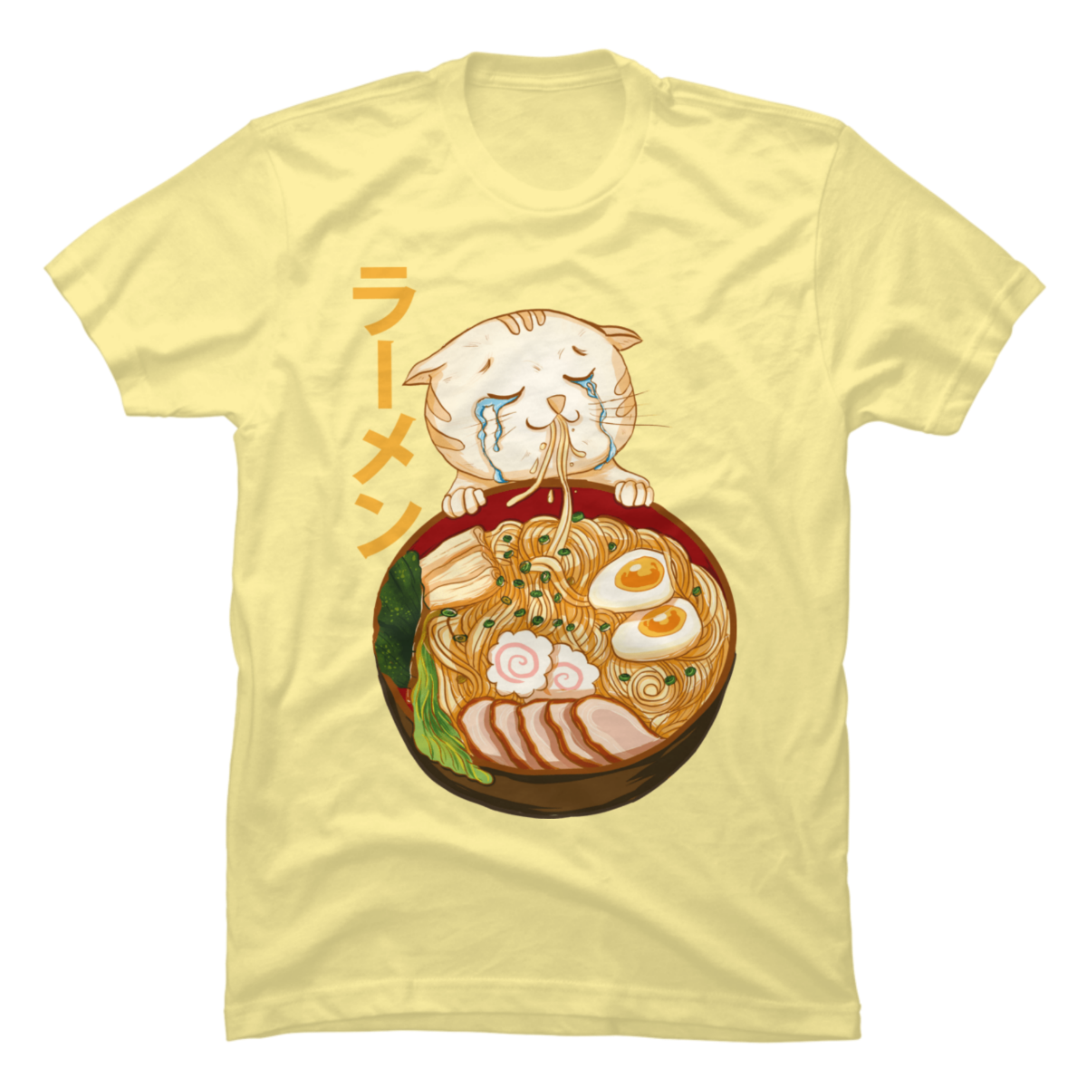 cat eating ramen shirt